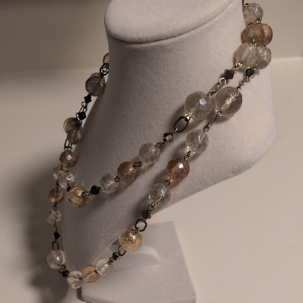 Elegant Multi-Strand Glass Bead Necklace in Champagne and Clear - Picture 3 of 5